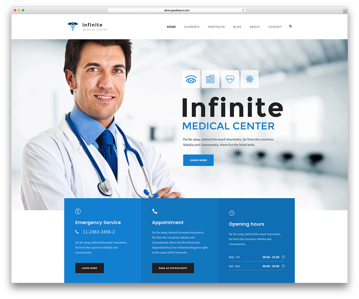 Infinite modern medical WordPress theme