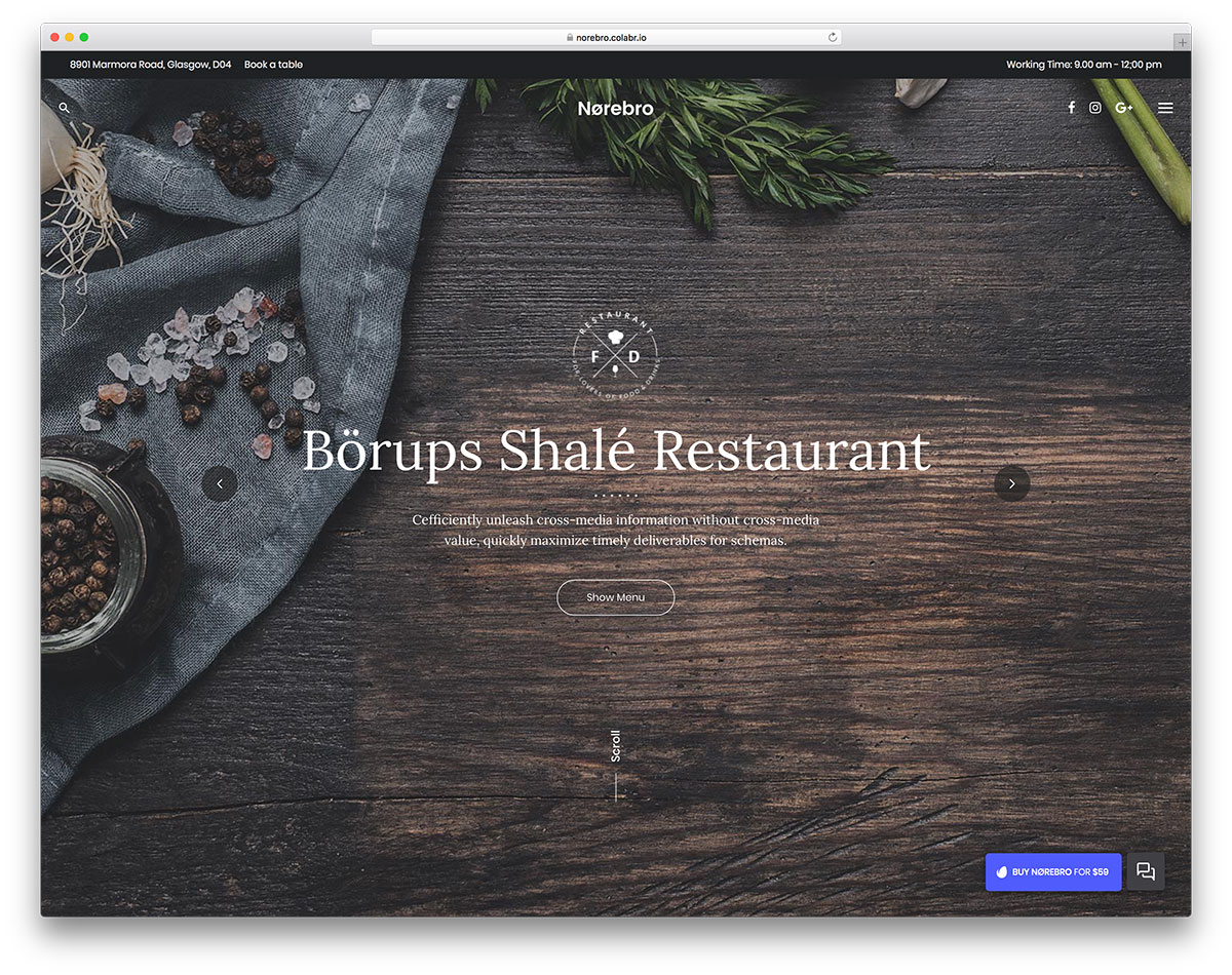 Fullscreen restaurant WordPress theme